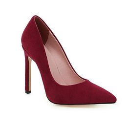 Dress Shoes Spring Fashion Faux Suede High Heels Women039s Pumps Pointed Toe Office Woman Black Beige Wine Red1402305