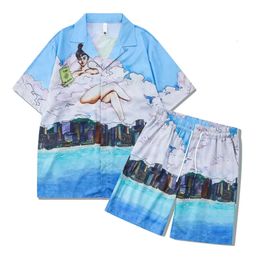 Designer Blue Ca Short Set Fashion Shirt Suit Mens New Arrival 2024 Casual Loose Short Sleeve T Shirts Short Tee Beach Shorts Summer Swim Designer Mens Shirt FZ2404222