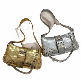 women Fi Shoulder Bag Gothic Ladies Bag Cool Style Trendy Rock Girls Handbag Y2K Rivet Chain for Travel Vacati Daily G5P0#