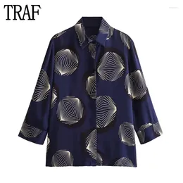 Women's Blouses 2024 Shirt Print Satin Blouse Female Casual Button Up Shirts And For Women Long Sleeve Collar