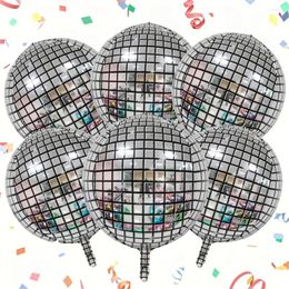 Party Decoration 6 Pcs Disco Foil Balloons Aluminium Mylar 4D Silver Metallic Mirror Balloon Supplies