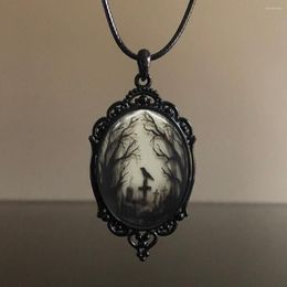 Pendant Necklaces Men's Women's Dark Style Gothic Forest Cross Glass Necklace Retro Elegant Versatile Jewellery Gift1657