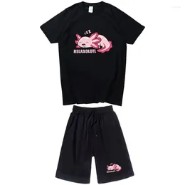 Men's Tracksuits Summer Axolotl Boba Milk T Shirts Cotton Short Sleeve Tops Mens Womans Tshirt Short-Sleeved Suit