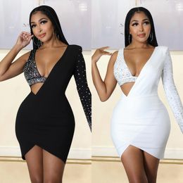 Summer Womens Clothing Fashionable Sexy Tight Rhinestone One Shoulder Dress For Women