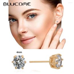 Stud Earrings Blucome Small Micro Pave Zircon Shiny For Women Summer Fashion Gold-color Princess Six Prongs Copper Earring