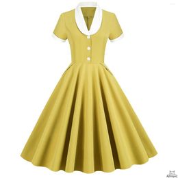 Casual Dresses Hepburn Style Retro Color Effect Collar Annual Party Performance Costume Dress Female Women Fashion