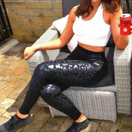 Women's Tracksuits Artificial PU leather python yoga leggings leopard gym attire street clothing tight fitting sexy dance training fitness yq240422