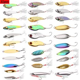 Accessories 31pcs Mixed Weights 3.5g40g Fishing Lure Set Metal Vib Spoon Lures Colourful Gold Silver Strong vivid Vibrations Spoon Lure Bait