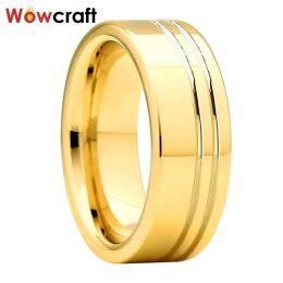 Rings 8mm Gold Ring Tungsten Carbide Wedding Bands Polished Shiny Double Grooved Comfort Fit