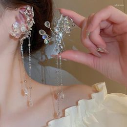 Backs Earrings A Pair Luxury Rhinestone Crystal Butterfly Water Drop Tassel Ear Hanging Earring Without Piercing Fashion Temperament Jewellery