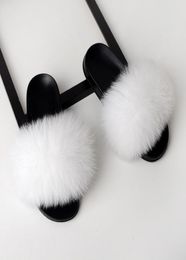 RASS PLE 2019 Real Fox Fur Slippers Slides Shoes Furry Fuffly Slipper Flip Flops Sandals Sliders Drag Sandal Summer Shoes Women9751218