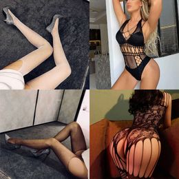 Sexy Women's Lingerie Elasticity Mesh Tights Open Crotch Hollow Bodysuit Sex Pantyhose Translucent Fishnets Body Stocking