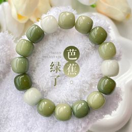 Bracelets Kawaii Basho Green Gradient White Jade Bodhi Root Cute Strand Bracelets for Girls Highend Gift Wen Play Buddha Bead HandString