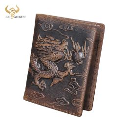 Wallets Hot Sale Male Female Men Crazy Horse Leather Vintage Designer Dragon Emboss Simple Standard Slim Wallet Handy Purse Men 1010