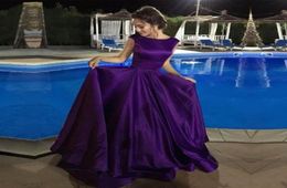 2019 Simple Purple Long Prom Dresses A Line Scoop Neck Satin Lace up Back Elegant Evening Gown Women Party Dress Cheap5020842