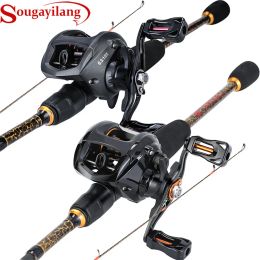 Accessories Sougayilang Casting Fishing Combos Golden 5 Section Carbon Fiber Fishing Rod and 12+1BB Casting Fishing Reel for Travel Fishing