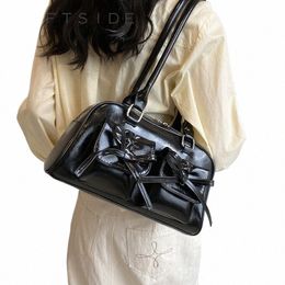 leftside Cute Bow Tie Design Underarm Bags for Women 2024 Y2K Korean Fi Handbags and Purses Pu Leather Shoulder Bag N81t#