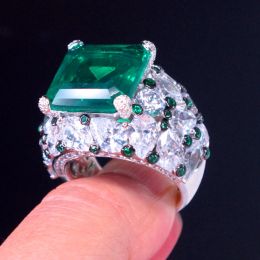 Rings KQDANCE 100% 925 Sterling Silver with big Green Blue Stone Created esmeraldas Tanzanite Gemstones Emerald Cocktail Rings Jewellery