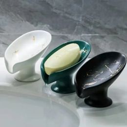 Dishes 1PCS Ceramic Leafshaped Drain Soap Dish Bathroom Shower Sponge Storage Board Soap Drain Box