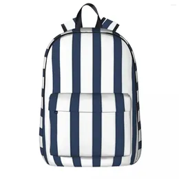 Backpack Blue And White Stripes Backpacks Boys Girls Bookbag Students School Bags Cartoon Children Kids Rucksack Travel