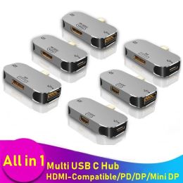Hubs Universal Multifunction USB 3.1 TypeC Hub To HDMICompatible Aluminium USB Splitter Extender 3.55mm Jack PD100W Mini DP Adapter