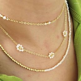 Chains Vintage Asymmetrical Freshwater Pearl Necklace For Women Delicate Small Flower Choker Handmade Jewelry