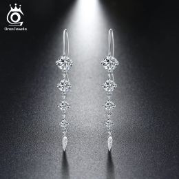 Earrings ORSA JEWELS Pure 925 Sterling Silver Earrings Women Long Dangle AAA CZ Trendy New Jewelry Christmas Gifts For Girls SE52