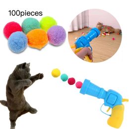 Toys Cat Toys Interactive Launch Training Creative Kittens Mini Pompoms Games Stretch Plush Ball Toys Cat Supplies Pet Accessories