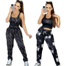 Brand Womens Tracksuit Fashion 2 Piece Set Women Designer Sports Casual Letter Print Vest And Tights Leggings Pants Yoga Sets Beach Sportswear jogger Clothing