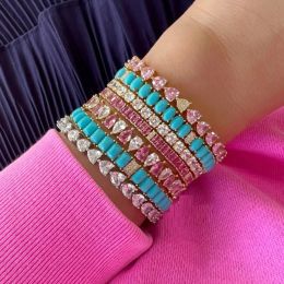 Strands Classic Jewellery Turquoise Blue Oval CZ Stone Tennis Bracelet for Women with Platinum Plated Colour with17cm and 19cm Chain