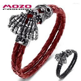 Charm Bracelets MOZO FASHION 2024 Men Black Genuine Leather Bracelet Stainless Steel Devil's Claw Punk Gift Women Wholesale Jewelry 516