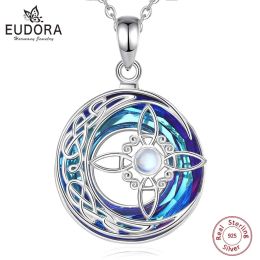 Necklaces Eudora 925 Sterling Silver Witch Knot Necklace Austrian Crystal Moonstone Knot Amulet Necklaces Witchcraft Jewellery for Men Women