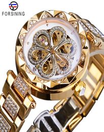 Forsining Mechanical Women Watch Top Brand Luxury Diamond Female Watches Automatic Gold Stainless Steel Waterproof Ladies Clock7804016