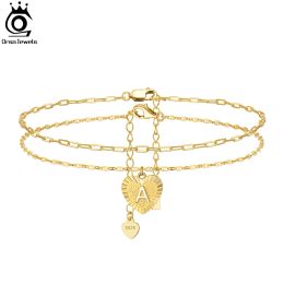 Bracelets ORSA JEWELS Initial Ankle Bracelets for Women 14K Gold Plated Sterling Silver Layered Letter A To Z Anklet Beach Jewelry SSA08