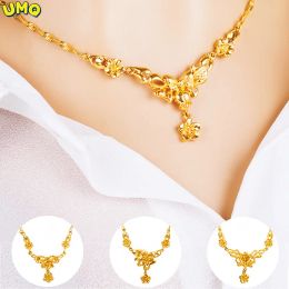 Necklaces 24K women's Flower Necklace Plated 100% Real Gold 24k 999 bride wedding set chain 999 clavicle female Pure 18K Gold Jewellery