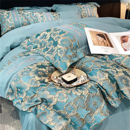 Bedding Set Luxury Egyptian Cotton Gold Royal 3D Embroidery Duvet Cover Set Bed Sheets and Pillowcases Home Textiles 220x240 240416