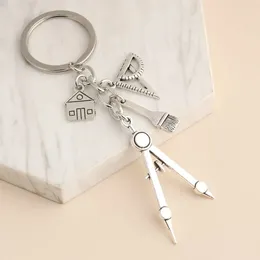 Keychains Architect Keychain House Key Ring Compass Ruler Real Estate Engineer Engineering Student Drawing