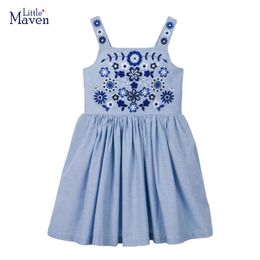 Little Maven Princess Dresses for Girs Summer Clothes Sleeveless Cartoon Embroidery Flowers Kids Childrens Clothing 240416