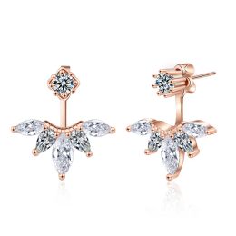 Earrings DIWENFU 14K Rose Gold Crystal Stud Earring for Women 100% 925 Sterling Silver Aros Mujer Oreja Bizuteria Gemstone Garnet Earring