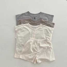 Clothing Sets 2024 New Baby Vintage Solid Short Sleeve T Shirts + Shorts Infant 2pcs Suit Toddler Summer Cotton Clothes Set Kids Outfits H240423