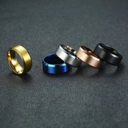 Bands Vnox Classic Mens Rings 8mm Stainless Steel Band in Black Rose Gold Blue Colour Simple Matte Surface Male Jewellery