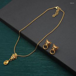 Necklace Earrings Set Vintage Mid-Ancient For Women Leopard Stud Waterdrop Crystal Necklaces Black Enamelled Golden Jewellry