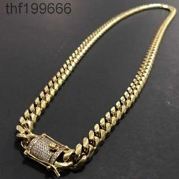 Mens 18k Gold Tone 316l Stainless Steel Cuban Link Chain Necklace Curb with Diamonds Clasp Lock 8mm/10mm/12mm/14mm/16mm/18m VPIK