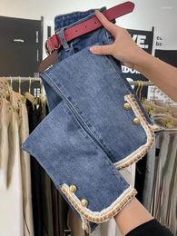 Women's Jeans Spring Autumn High Waist Straight Splits Large Size Fit Stretch Haren Denim Pants Ladies Ankle-Length 2024