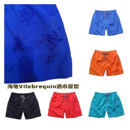 Top Quality MenS Magic Swimwear Color Change Embroidered Turtle Water Reactive Board Shorts Beach Surf Swim Mesh Trunks 240410