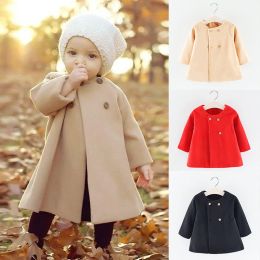 Handkerchiefs 04 Years Baby Girl Clothes Fashion Korean Version Solid Colour Button Girls Coat Spring Autumn Long Cardigan Toddler Kids Jacket