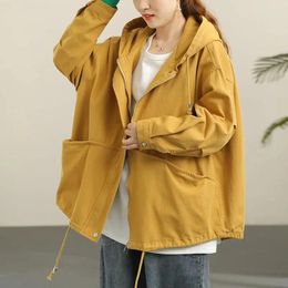 Women's Trench Coats Medium Long Coat Female 2024 Spring And Autumn Irregular Drawstring Korean Loose Hooded Solid Windbreaker Ladies Tops