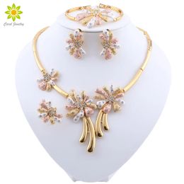 Strands African Jewelry Sets Dubai Gold Color Nigerian Necklace Earrings Bracelet Sets Bridal Bead Wedding Jewelry Set Women Costume
