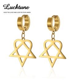 Earrings Lucktune Heartagram Star Dangle Clip Earrings Women Stainless Steel Heart Pentagonal Earrings Couple Goth Jewelry Free Shipping