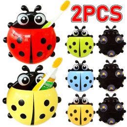 Heads 2PCS Ladybug Animal Insect Toothbrush Holder Cartoon Toothbrush Toothpaste Wall Suction Holder Rack Bathroom Container Organizer